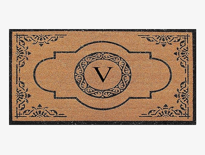 A1 Home Collections First Impression Hand Crafted Abrilina Entry Coir Monogrammed Double Doormat, 72" L x 36" W, X-Large