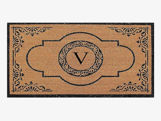 A1 Home Collections First Impression Hand Crafted Abrilina Entry Coir Monogrammed Double Doormat, 72" L x 36" W, X-Large