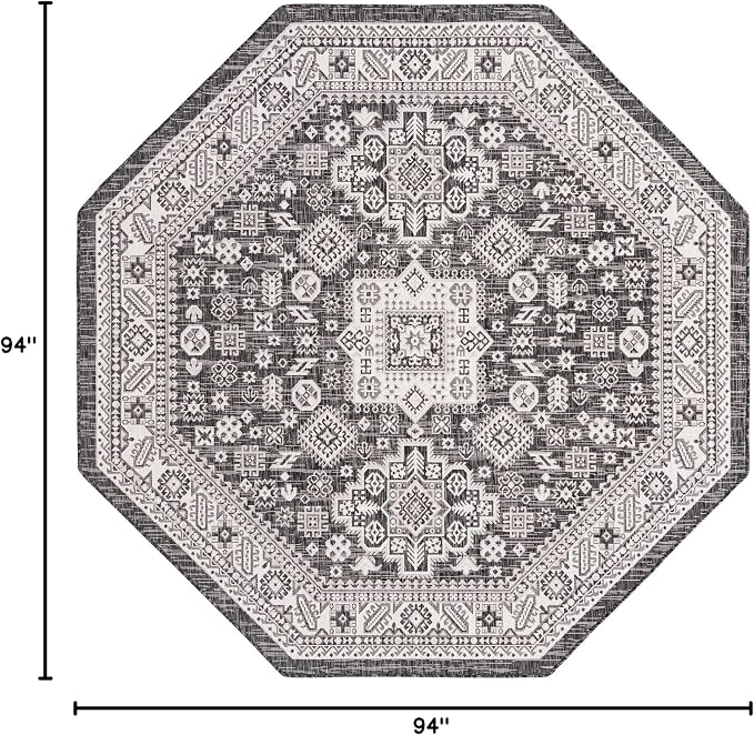 Unique Loom Outdoor Aztec Collection Area Rug - Chalca (7' 10" Octagon, Charcoal Gray/ Ivory)