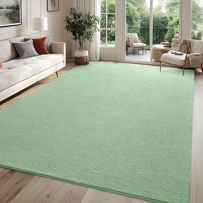 4x6 Sage Green Area Rug Modern Aesthetic Minimalist | Washable Memory Foam, Low Pile Non Slip Indoor Carpet for Living Room Bedroom Office Classroom College Dorm Room Home Decor