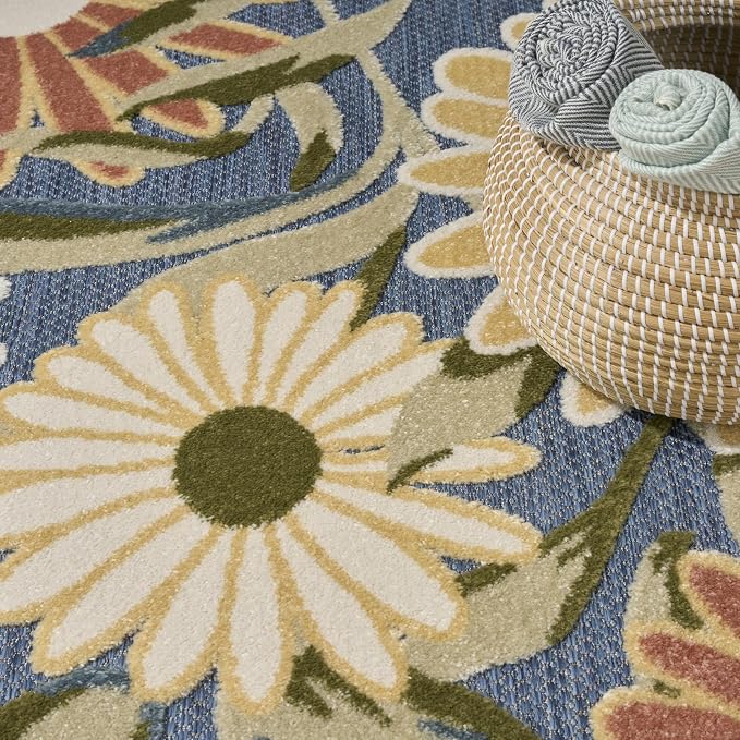 Nourison Home Aloha Blue Sage 7'10" x 10'6" Area Rug - Easy Clean, Non Shedding, Bed Room, Living Room, Dining Room, Kitchen (8' x 11')