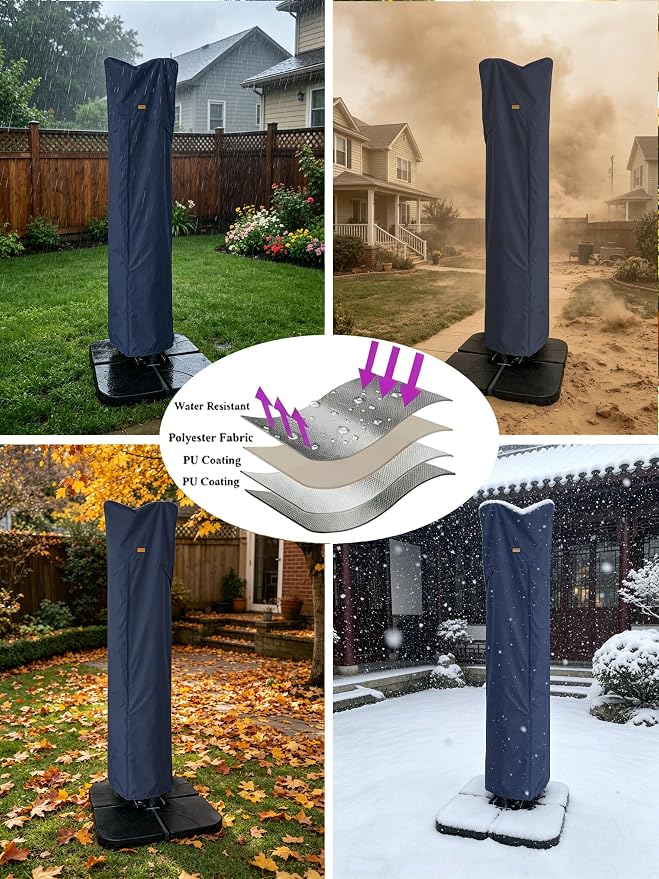 Patio Umbrella Cover for 9ft to 13ft Offset Umbrella, Water Resistant, Curved Cantilever and Straight Pole Parasol Outdoor Umbrellas Cover with Zipper and Rod Dark Blue