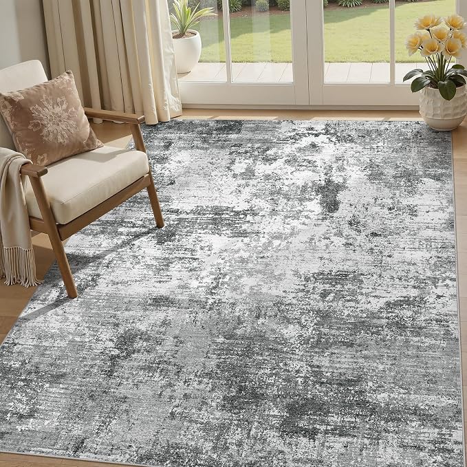 UERMEI 5x7 Area Rug for Living Room - Washable Neutral Modern Abstract Carpet, Non-Slip Soft Large Indoor Floor Rugs for Bedroom Home Office & Under Dining Table Decor, Grey Black