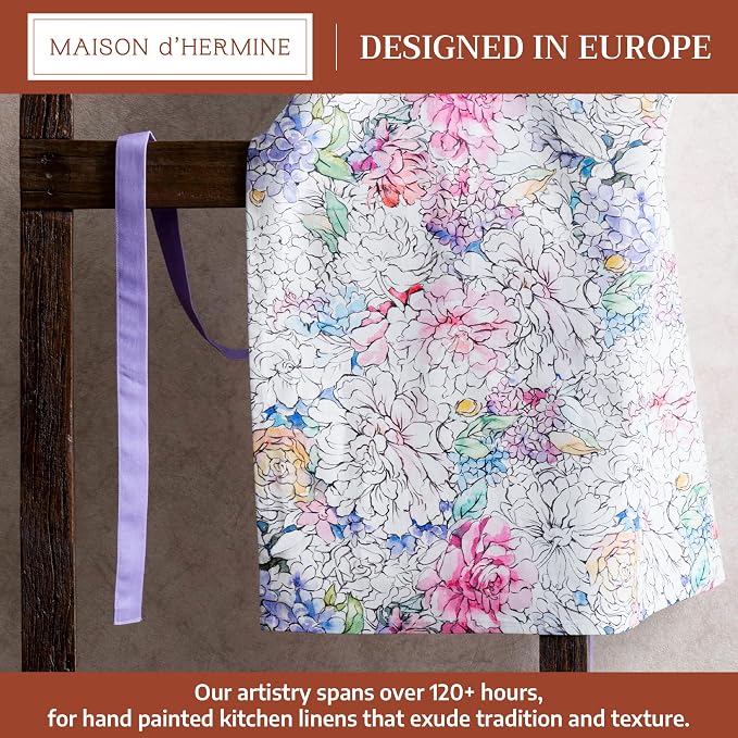 Maison d' Hermine Aprons for women with Pocket 100% Cotton (27.50"x31.50") | Adjustable Neck Strap & long ties Apron Men Chef Wedding Cooking Gardening Server Maid