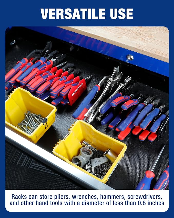 WORKPRO 2-Pack Plier Organizer Rack, 20-Slot Tool Organizer and Storage | Large Capacity Plier Holder, Non-Slip Rubber Base, High-Strength Plastic, Extendable Tool Box Organizer, Pliers Not Included