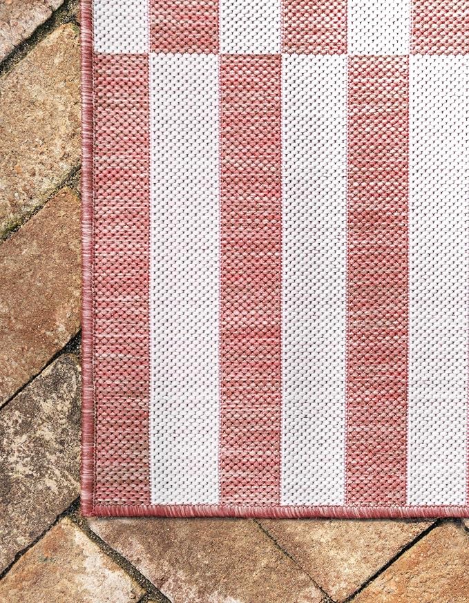 Unique Loom Outdoor Collection Classic Stripes, Transitional Indoor & Outdoor Area Rug, Rectangular 2' 0" x 6' 0", Red/Ivory