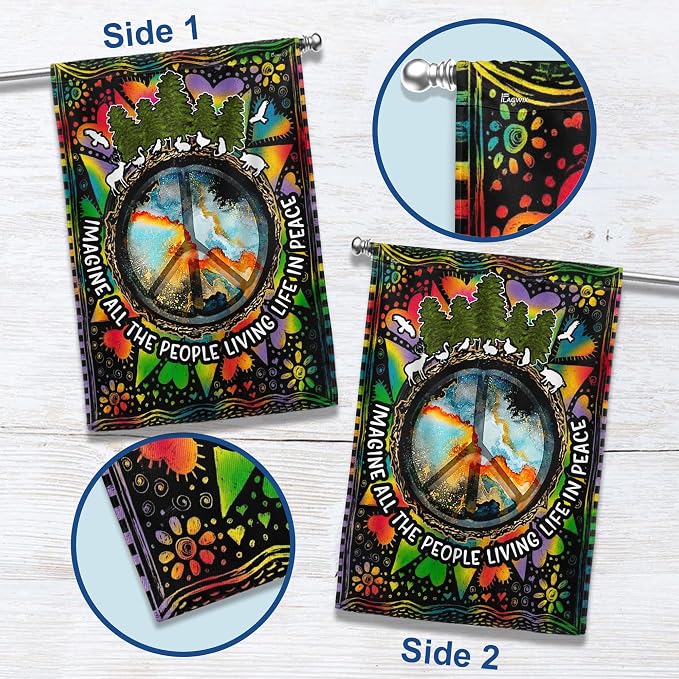 FLAGWIX All The People Living Life In Peace Hippie Flag - 30x40, Decorations For Home, Outside - Peace Sign, Boho, Hippie Decor, Double Sided, Heavy Duty Canvas Flag Indoor Outdoor