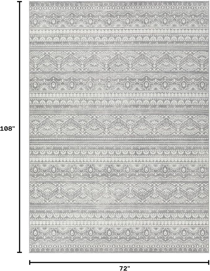 Tortania Area Rug Living Room Rugs - 6x9 Washable Large Soft Neutral Boho Moroccan Bohemian Farmhouse Rug Indoor Floor Carpet for Bedroom Under Dining Table Home Office Decor - Neutral Grey