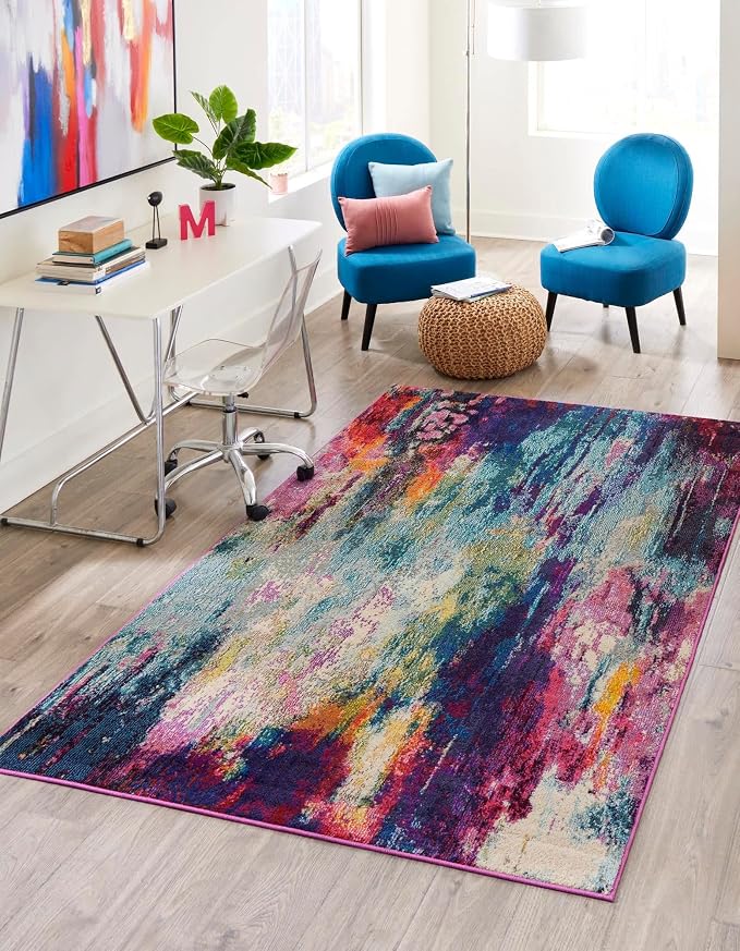 Unique Loom Chromatic Collection Modern Colorful & Vibrant Abstract Area Rug For Any Home Décor (10' 6 x 16' 5 Rectangular, Multi/ Light Blue)