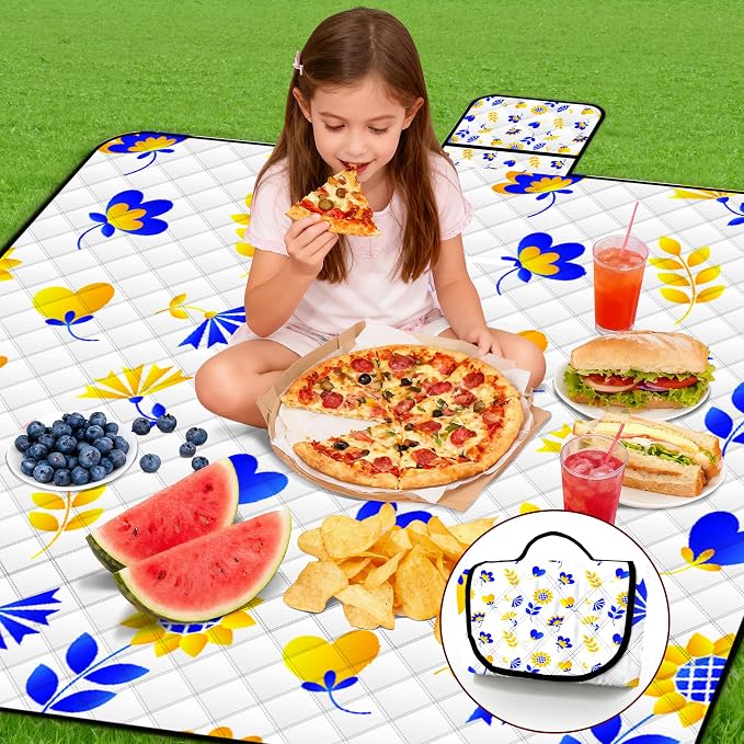 Poedist Extra Large Picnic Blanket Waterproof,80"x 80"Foldable Machine Washable Beach Blanket,Outdoor Blanket for 6-8 Adults,Suitable for Indoor Crawling,Park Beach,Camping,Hiking,Family Travel(Mini