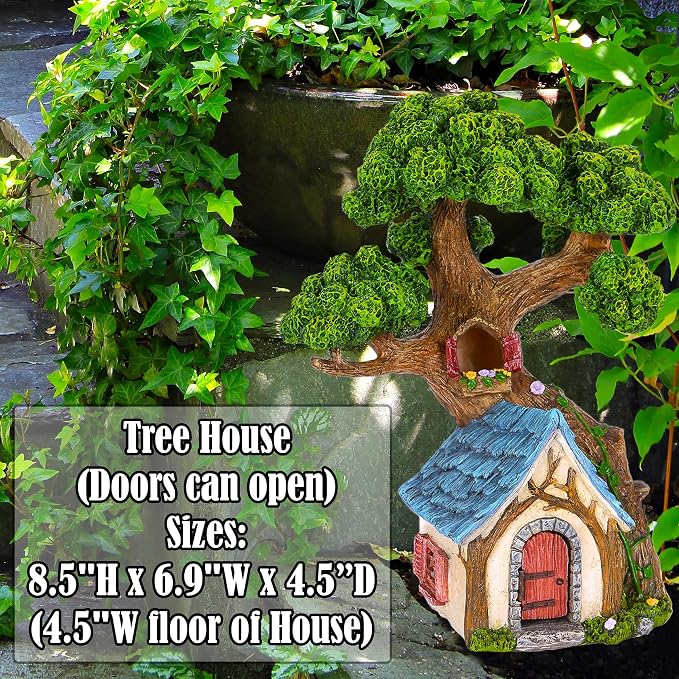 Mood Lab Fairy Garden Figurines - Tree House (8.5" H) - Miniature Decorative House - Outdoor & Indoor Garden Decor