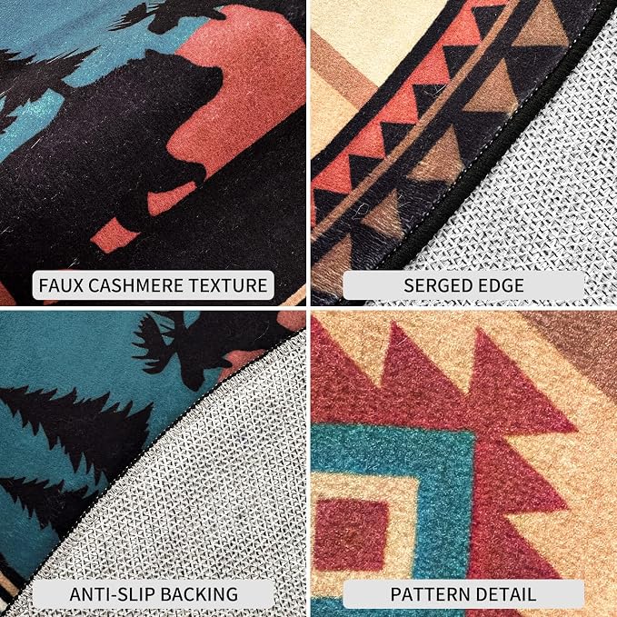 3ft Round Southwestern Tribal Area Rug Rustic Cabin Rug Lodge Decor | Secure non-slip backing and stain-resistant finish for effortless maintenance in any mountain-inspired space.