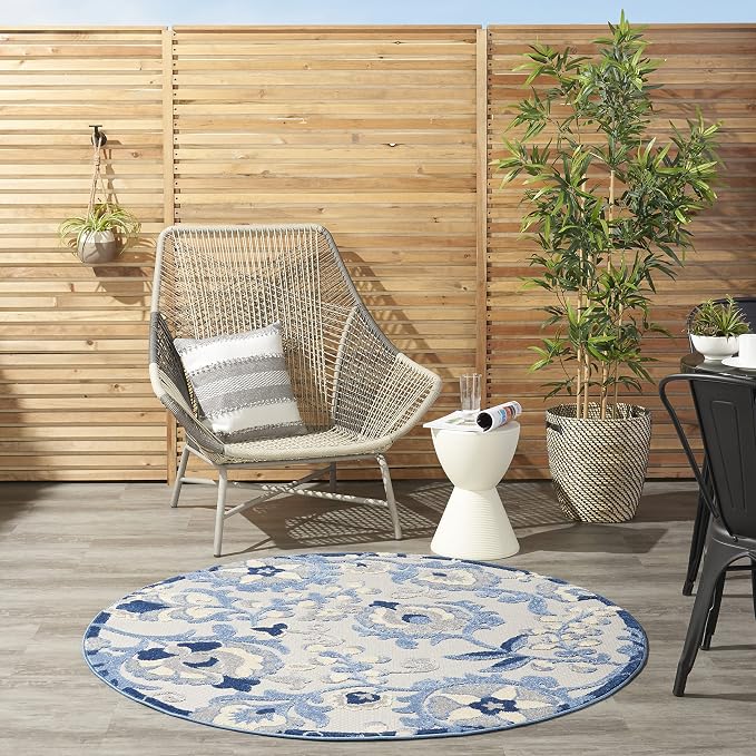 Nourison Home Aloha Blue Grey 5'3" x Round Area Rug - Easy Clean, Non Shedding, Bed Room, Living Room, Dining Room, Kitchen (5' x Round)