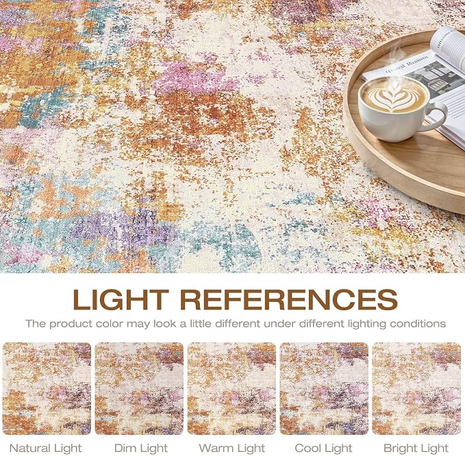 LOONGRUG 6x8 Area Rug Washable Neutral Modern Living Room Rug Multi Gold | Abstract Soft Stain Resistant Indoor Non-Slip Carpet for Bedroom Nursery Kids Office Playroom Dining Room