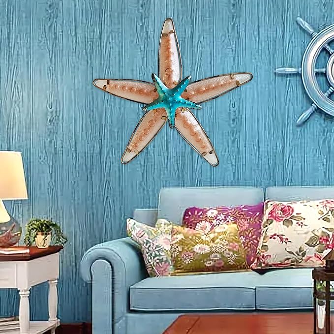 JOYBEE HOME&GARDEN Metal Starfish Wall Decor, Sea Life Coastal Decorations 13.25 inch Starfish Wall Art(Apricot)