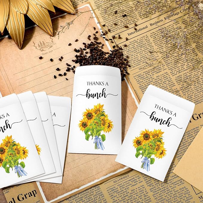 Fumete 100 Pcs Thank You Seed Packets Wedding Favor Sunflower Seed Envelopes Thanks a Bunch Party Favors Self Adhesive Seeds Storage Packets Envelopes for Appreciation Gifts Wedding, No Seeds