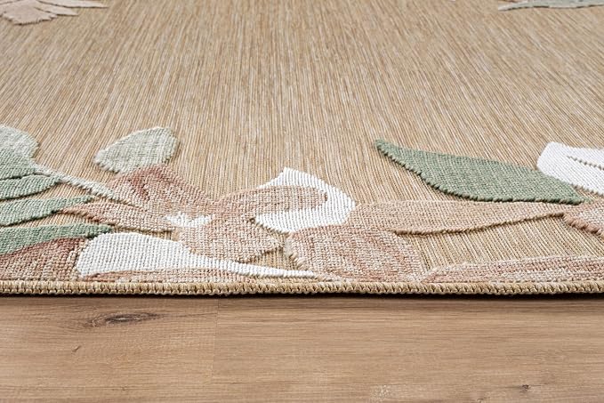 Outdoor Rug 6x9 Washable Area Rugs Indoor Outdoor Carpets Beige Border Floral Non Shedding Waterproof Easy Clean Patio Deck Porch Living Room Bedroom Garden RV (6 X 9 Beige)