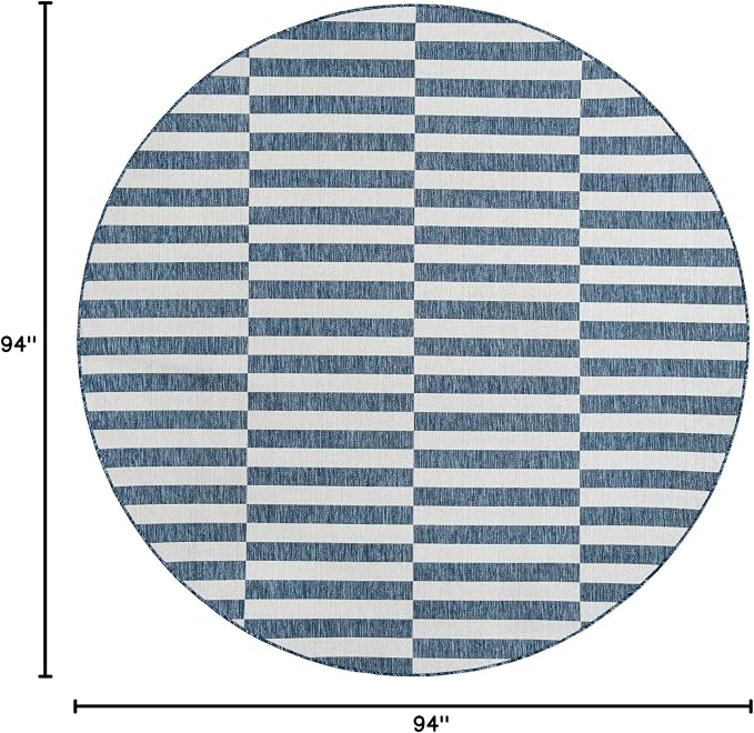 Unique Loom Outdoor Striped Collection Area Rug - Striped (7' 10" Round Blue/Ivory)