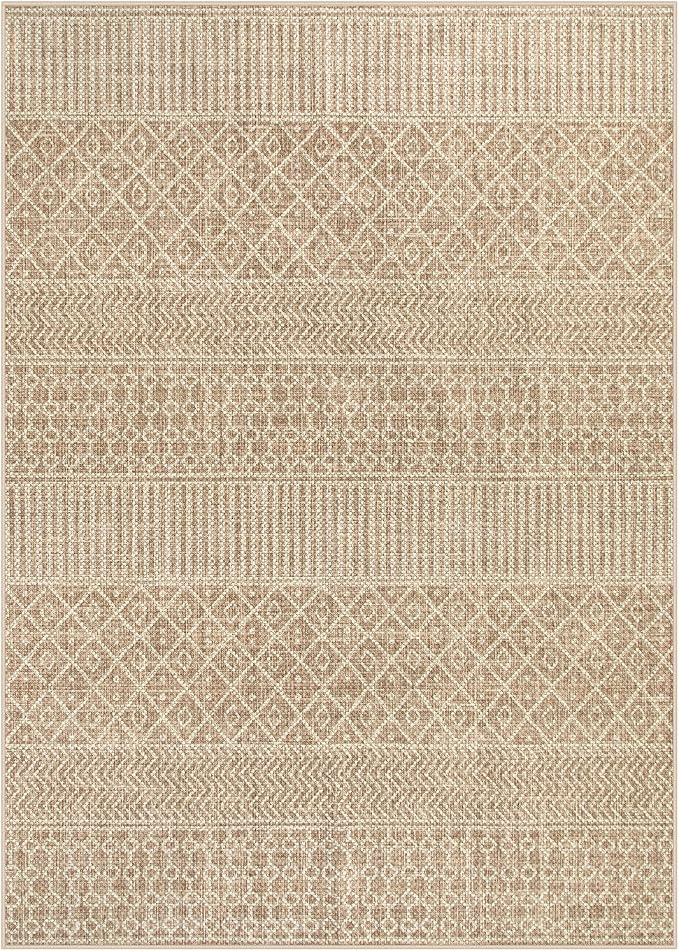Lahome Farmhouse Washable 5x7 Area Rug for Bedroom, Non-Slip, Beige/Brown | Boho Textured Neutral, Ultra-Thin, Low-Pile, Geometric, Modern, Moroccan, Bedroom Dining Room Living Room Nursery