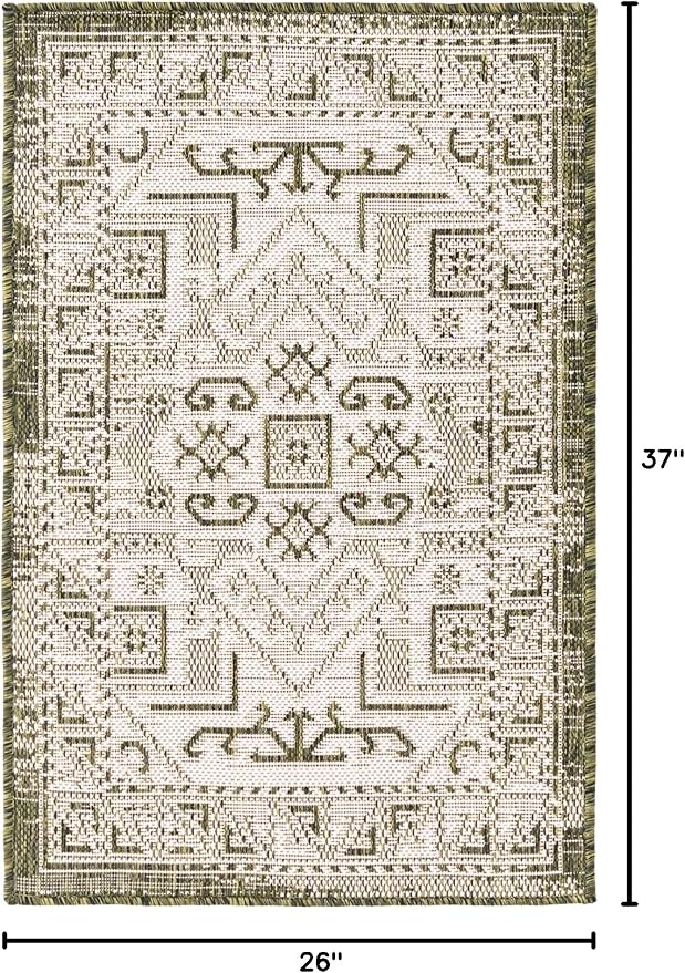 Unique Loom Outdoor Aztec Collection Area Rug - Coba (2' 2" x 3' 1" Rectangle, Green/ Ivory)