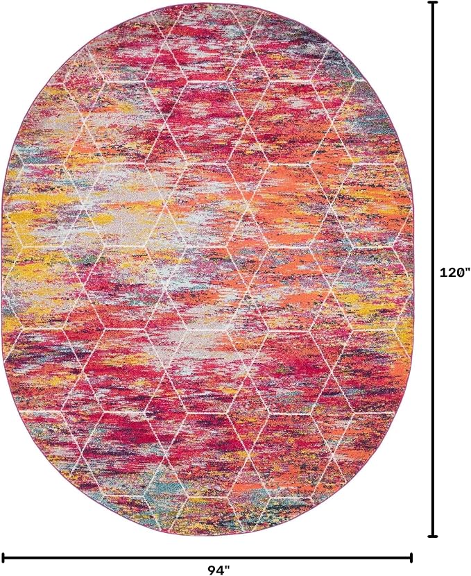 Unique Loom Trellis Frieze Collection Area Rug - Geometric (7' 10" x 10' Oval, Multi/ Black)