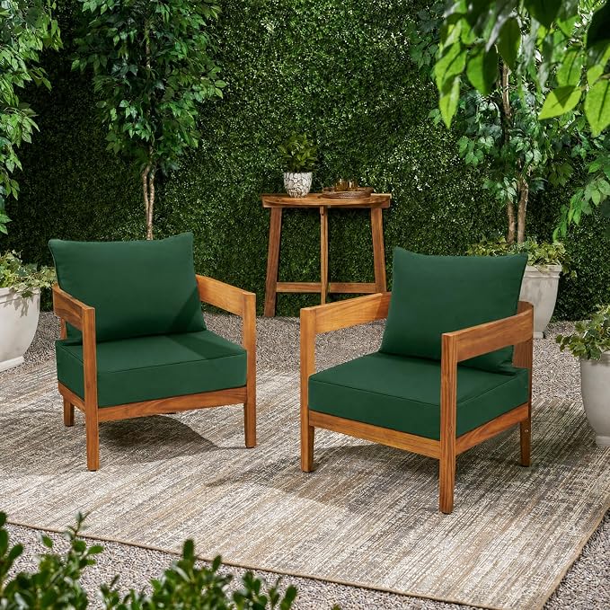 Favoyard Outdoor Patio Seat Cushion Set, 24x24 Inch, Water & Fade Resistant | Removable Cover Patio Furniture Cushion, Deep Seat & Back Cushion, Tie Straps Pads for Chair, Sofa, Couch, Dark Green