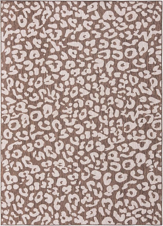 Unique Loom Outdoor Safari Collection Area Rug - Leopard (7' 10" x 11' Rectangle, Brown/ Light Brown)