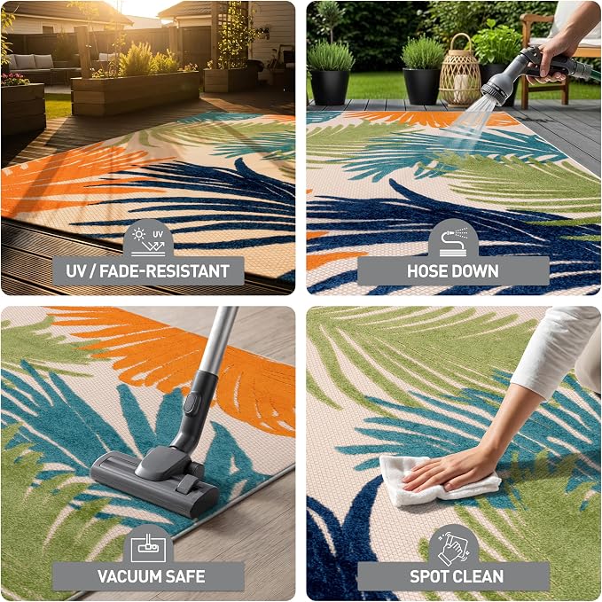 Rugshop Multi Lucca Contemporary Floral Indoor/Outdoor Area Rug Durable Polypropylene, Weather Resistant, Easy Maintenance, Perfect for Patio, Backyard, Deck and Outdoor Lounge 5' x 7'