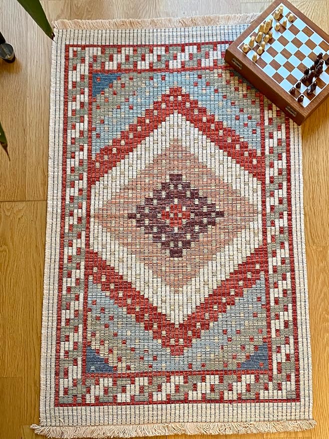 Secret Sea Collection: Modern Kilim Series Small Area Rug, Washable, Reversible, Cotton (2 x 3 feet, Dawn of Light)