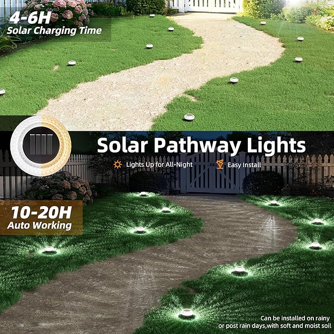 VOLISUN Solar Ground Lights Outdoor, 3 Pack Flat Solar Powered Disc Lights, IP68 Waterproof White