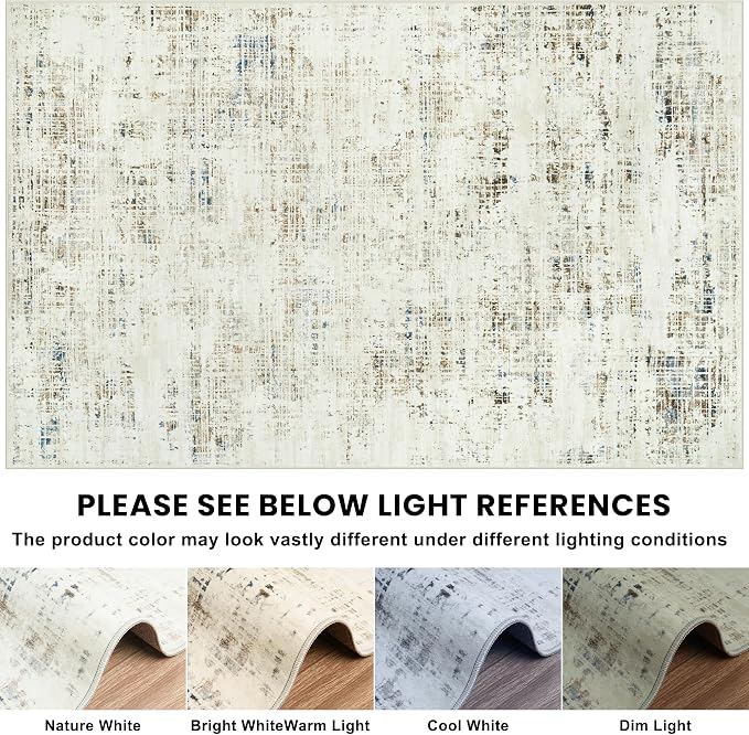 10x14 Washable Area Rug for Living Room Bedroom: Non-Slip Modern Gray White | Machine Washable TPR Backing, Stain-Resistant Low Pile, Pet & Kid Friendly, Abstract Decor for Dining Room, Dorm, Home Office