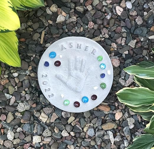 Large DIY Handprint Stepping Stone Kit, Mother's Day Gift, Footprint Stepping Stone (10 Inch + Stamp Set)