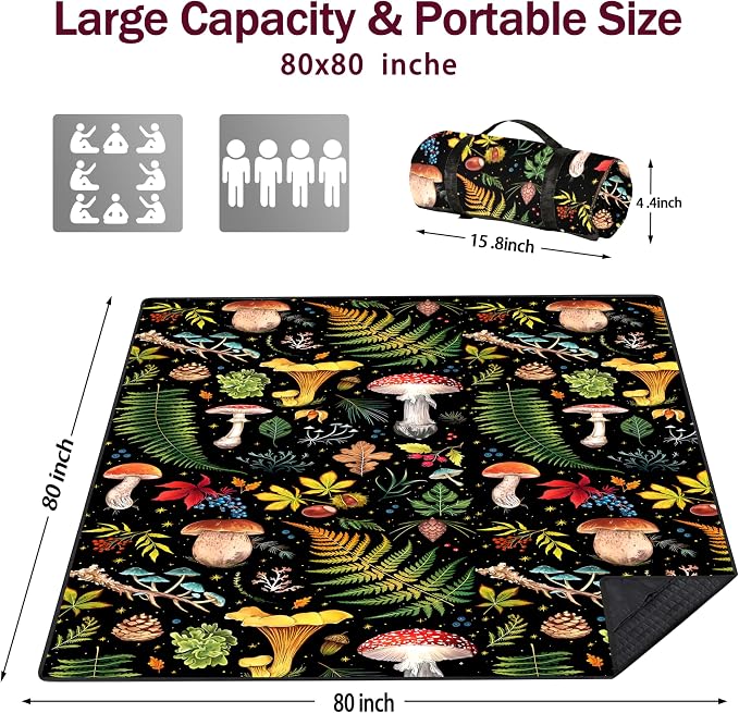 Picnic Blankets Beach Blanket 80" X 80" Extra Large Waterproof Camping Blankets Portable Outdoor Mat 3-Layer Blanket for Beach, Hiking, Park, Music Festival, Grass Lawn,Travel