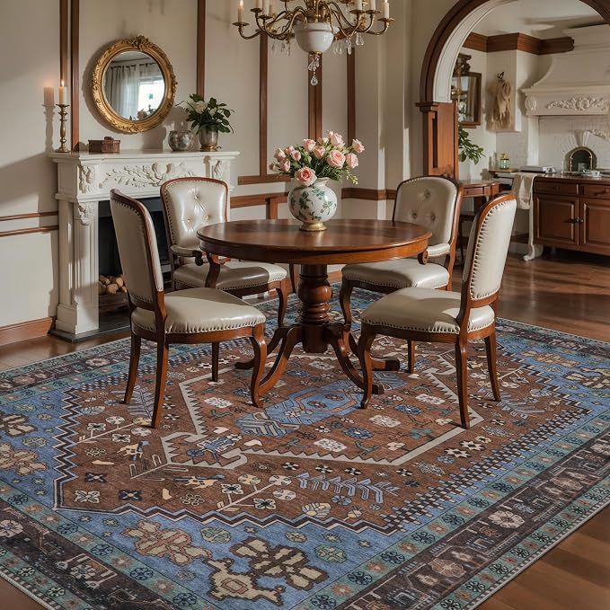 Ciicool 5x7 Area Rugs,Washable Large Boho Carpet for Living Room Bedroom | Oriental Low-Pile Soft Vintage Non-Slip Indoor Throw Carpet for Kitchen Bedside Dining Room Foyer Decor