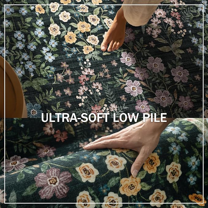 Washable Living Room Area Rug: 6x9 Area Rugs for Bedroom Vintage Stain Resistant Non Slip Low Pile Soft Lightweight Carpet Rugs for Kitchen Dining Room Farmhouse Kids Room Nursery