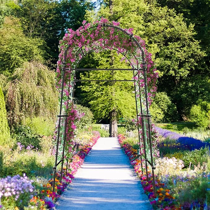 Giantex Garden Arch Trellis for Climbing Plants Set 2, 7.5FT Tall Plant Support Archway w/PE Coated Metal Structure for Climbing Vine/Vegetables/Fruit/Flower, Outdoor Cucumber Trellis for Raised Bed