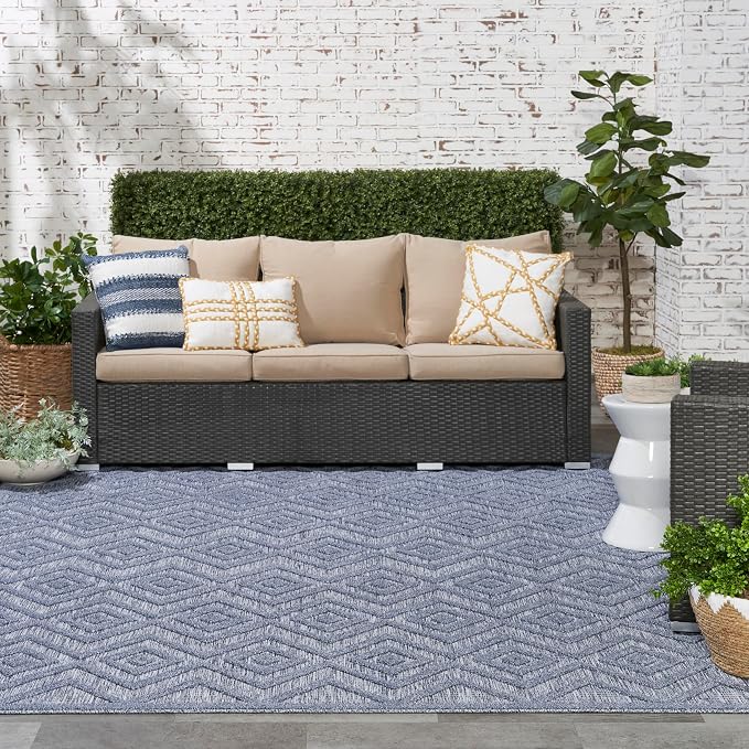 Nourison Home Versatile Denim Blue 8' x 10' Area Rug - Easy Clean, Non Shedding, Bed Room, Living Room, Dining Room, Kitchen (8' x 10')