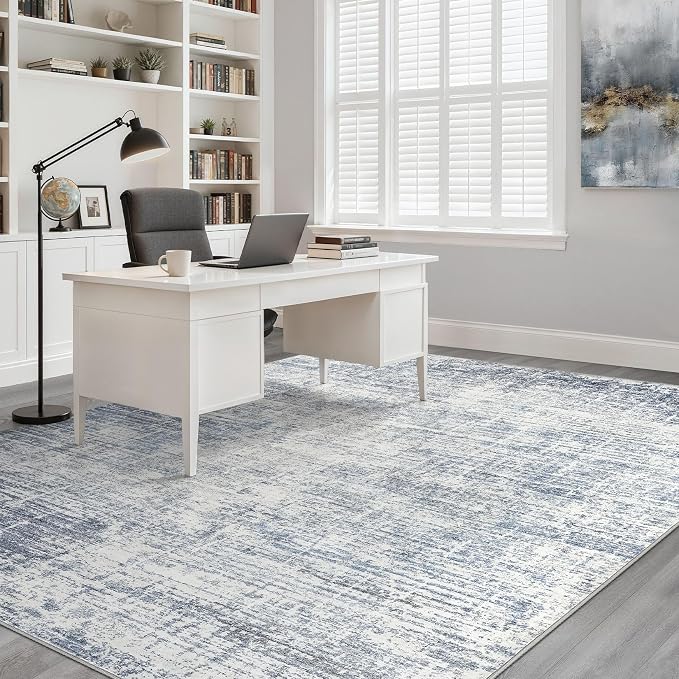 LOONGRUG 7x10 Area Rug Washable Neutral Modern Rug for Living Room Blue | Abstract Soft Stain Resistant Indoor Non-Slip Carpet for Bedroom Nursery Kids Office Playroom Dining Room