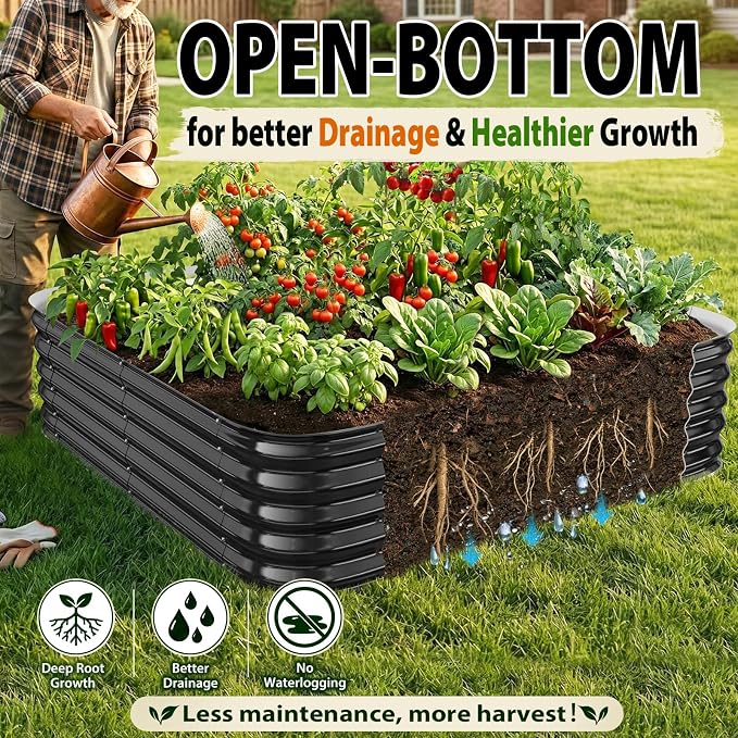 16.5" Deep Square Galvanized Raised Garden Bed 4x4 ft – Large Metal Planter Box for Vegetables, Flowers & Herbs – Heavy Duty Outdoor Above Ground Gardening Bed with Easy Assembly (Black)