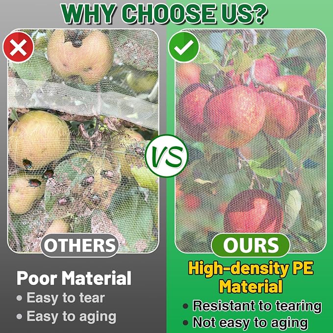 Easy Installation Fruit Tree Netting with Zipper & Drawstring - 6.2x6.2ft Ultra Fine Mesh Garden Protection Screen to Protect Pear Peach Apple from Bird Insect Bug Cicada Deer Squirrel