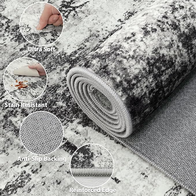 Tosuoka 6x9 Area Rugs for Living Room Abstract Washable Black Rug | With Anti-Slip Backing，Non-Shedding，Stain-Resistant，Soft Modern Large Carpet for Bedroom Dining Room Farmhouse Nursery