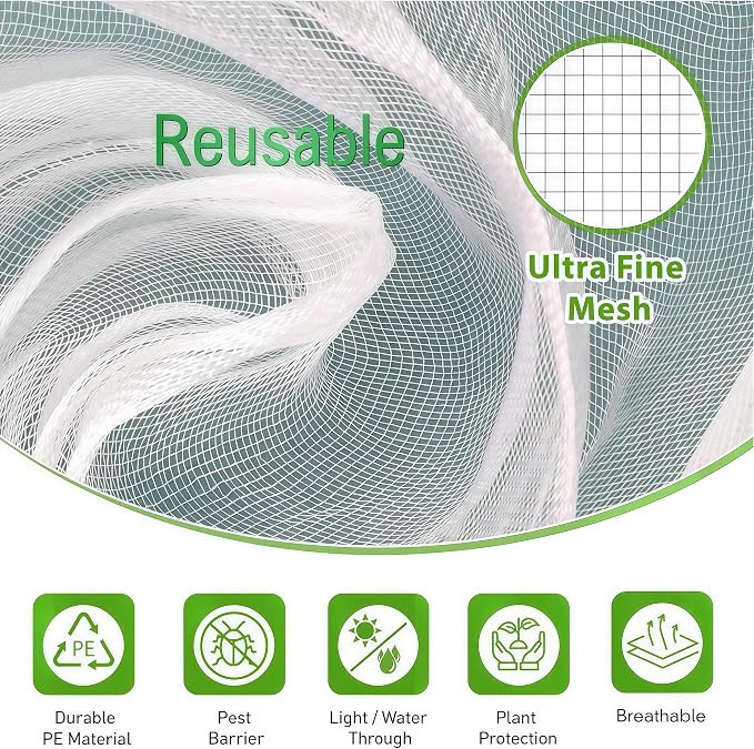 1 Pack 12×10Ft Large Drawstring & Zipper Fruit Tree Netting Cover - Reusable Bird Netting for Blueberry Bushes, Anti-Cicada/Deer/Squirrel Large Plant Protection Net