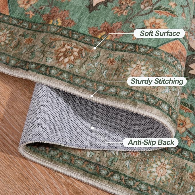 Tangsoo Vintage 4x6 Washable Area Rug for Living Room, Indoor Non Slip Rug | Farmhouse Indoor Large Rug Carpet, Boho Oriental Soft Low Pile Foldable Floor 4x6 Rug for Dining Room Bedroom Dorm Home Decor
