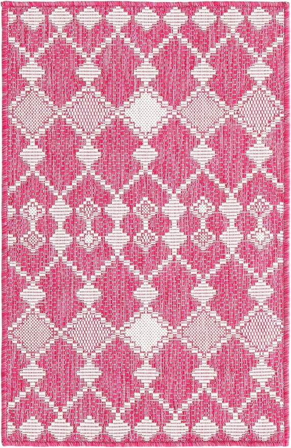 Unique Loom Outdoor Trellis Collection Area Rug - Traliccio (2' 2" x 3' 1" Rectangle, Magenta/ Ivory)