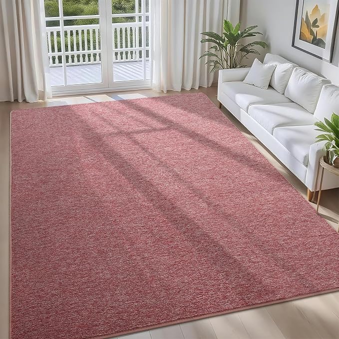 5x7 Dark Red Area Rug | Washable Memory Foam, Low Pile Non Slip Indoor Carpet for Living Room Bedroom Office Classroom College Dorm Room Home Decor