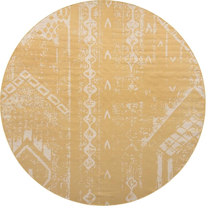 Unique Loom Outdoor Bohemian Collection Area Rug - Anthro (13' Round Yellow/Ivory)