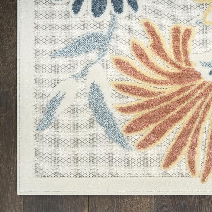 Nourison Home Aloha Ivory Rose 7'10" x 10'6" Area Rug - Easy Clean, Non Shedding, Bed Room, Living Room, Dining Room, Kitchen (8' x 11')
