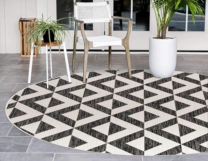 Unique Loom Outdoor Collection Area Rug - Napa (4' 1" Round, Charcoal Gray/ Ivory)