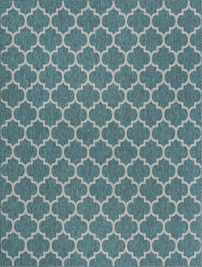 Unique Loom Outdoor Trellis Collection Area Rug (10' x 13' 1" Rectangle, Teal/ Gray)