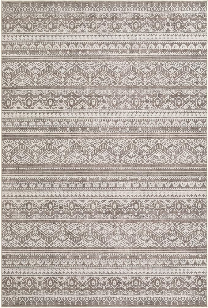 Tortania Area Rug Living Room Rugs - 10x14 Washable Large Soft Neutral Boho Moroccan Bohemian Farmhouse Rug Indoor Floor Carpet for Bedroom Under Dining Table Home Office Decor - Dark Brown